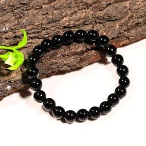 8 mm Schwarz Spinell Rund Edelstein Perlen Dehnbar Armband 6-8 Zoll für Männer Frau - Bild 1 von 10