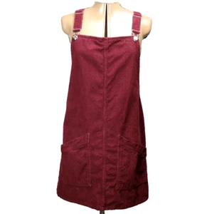 Topshop Moto Corduroy Overall Jumper Adjustable Straps Pockets Burgundy 10 - Picture 1 of 20