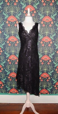 Vestido vintage años 90 Y2K negro encaje caprichoso grunge cóctel asimétrico Foto 1 de 4
