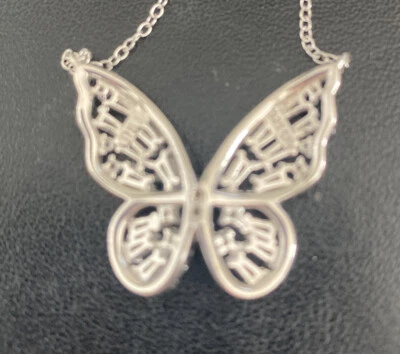 **NEW** 18" STERLING SILVER 925 CRYSTAL / CZ BUTTERFLY NECKLACE PENDANT  - Image 1 of 4