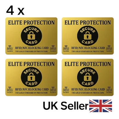 UNIVERSAL 🏆 4 x Elite Protection Gold RFID/NFC Blocking Card. Credit Debit Card blocking.