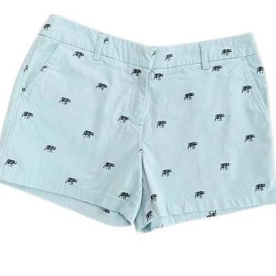 Shorts azul cáqui britânico com estampa de elefante bordada brincalhona tamanho 8. - Imagem 1 de 4
