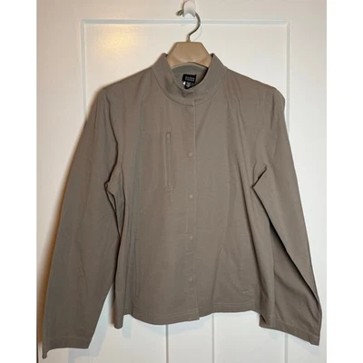 Chaqueta EILEEN FISHER Taupe Mandarín Cuello Elástico Algodón Botón a Presión TALLA XL Foto 1 de 4