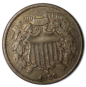 1864 2c Shield Two Cent Piece US Coin - Picture 1 of 2
