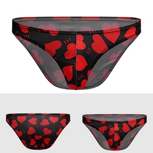 Men Mid Rise Underwear Briefs with Love Print and Bulge Pouch Comfort Fit - Picture 1 of 18