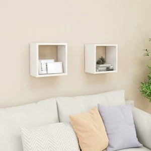 High Gloss White Wall Cube Shelves Set of 2 Modern Storage 26x15x26 cm - Picture 1 of 11