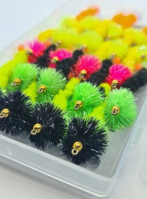 FLIES-R-US Twisted Mop Blobs Lure Assortment Sz10 Box Selections Trout Fishing Flies