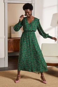 Boden Becky Highland Green Floral V-Neck Midi Wrap Dress - BNWT £120 - Size 12 R - Picture 1 of 5