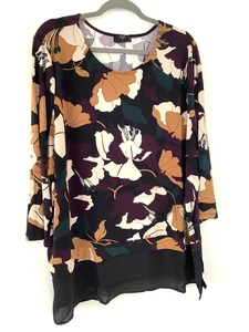 Tahari Luggage Floral Multicolor Tunic Blouse 3/4" Sleeve 3X Casual Croquette - Picture 1 of 4