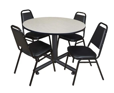 Regency Kobe 30 in. Square XBase Breakroom Table 4 Restaurant Stack Chairs Black - Image 1 of 4
