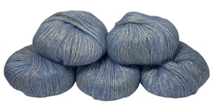 5-Mohair Yarn Balls Blue & Silver Shimmer Sparkle 50 Grams Each - Picture 1 of 2