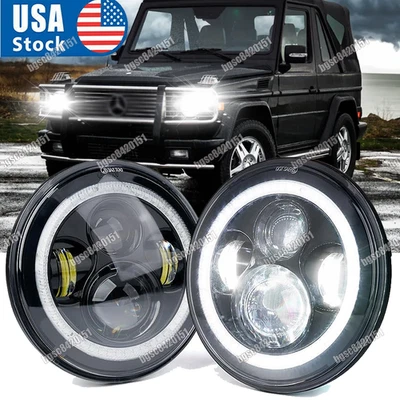 7 inch BLACK Halo LED Headlights For 2002-2006 Mercedes Benz W463 G Class Wagon - Image 1 of 4