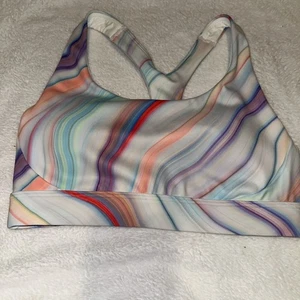 Athleta Colorful Pastel Marble Printed Sports Bra Size XS Removable Pad - Picture 1 of 4