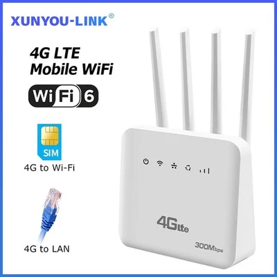 XUNYOU-LINK 4G LTE SIM WiFi6 Router 300Mbps 4 Antennas Supports 32 Devices...... - Image 1 of 4
