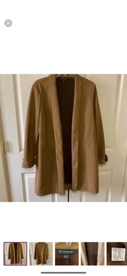 INC womens faux suede coat metal clip closure petite XL 36” long pit to pit 19” - Image 1 of 4