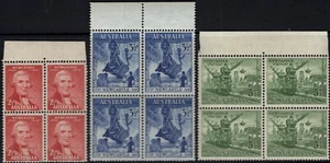 1947 Australia 150th Anniversary Of Newcastle Set Of 3 Blocks Of 4 MNH, Clean - Foto 1 di 1
