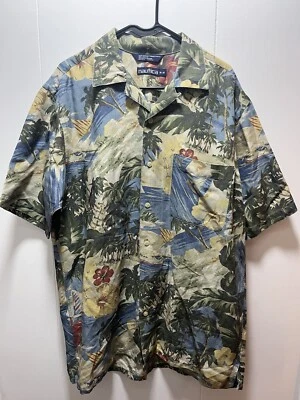 Nautica Men’s Shirt Size Medium Hawaiian Linen Rayon Camp Shirt Tropical Print - Image 1 of 4