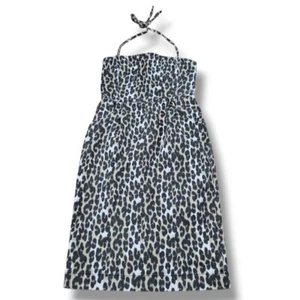 Urban Outfitters Dress Size 4 Denim Sleeveless Halter Strap Dress Leopard Print - Picture 1 of 6