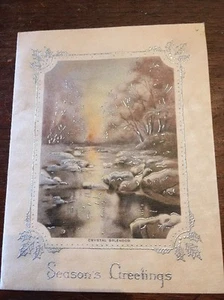 Vintage/Antique Christmas Card Winter Scene Silver Embellishments - Picture 1 of 5