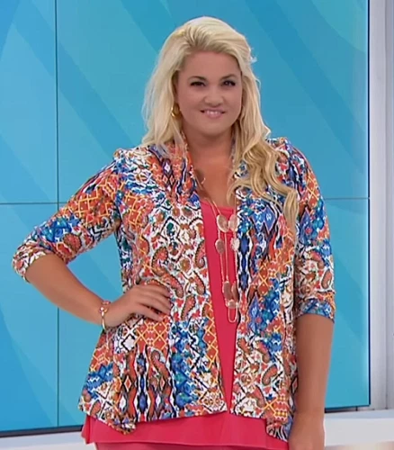 Chaqueta Slinky Marca Estampada DrapeFront Naranja/Azul, Talla Pequeña Foto 1 de 1