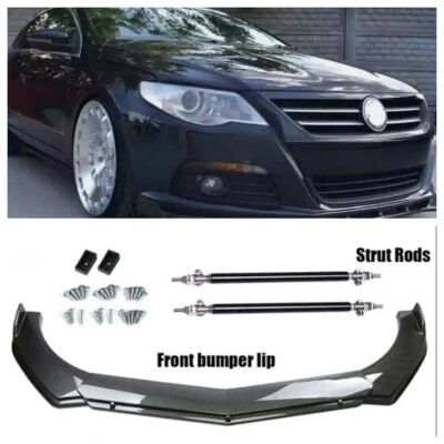 For VW Passat CC 2009 Carbon Style Front Bumper Lip Kits Splitter + Strut Rods Foto 1 de 4