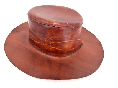 Sombrero de cuero marrón engrasado hecho a mano de colección Outback Country Cowboy hecho en Canadá Foto 1 de 4