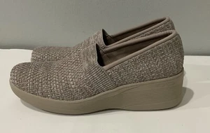 Skechers Womens Sz 8.5 Air Cooled Memory Foam Canvas Shoes Chunky Wedge Beige - Picture 1 of 9