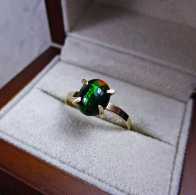 Anillo de ópalo negro genuino hecho a mano anillos de ópalo de fuego de plata de ley 925 Foto 1 de 4