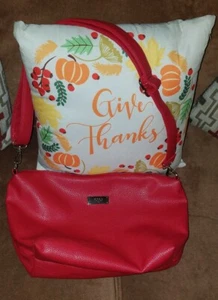 BCBG Paris Red Gold Purse Pebbled Leather Adjustable Shoulder Satchel Bag NWOT - Picture 1 of 9
