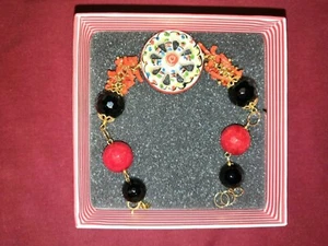 JEBEL GIOIELLI BRACCIALE FINEMENTE DECORATO CERAMICA E ARGENTO 925 PLACCATO ORO - Foto 1 di 3