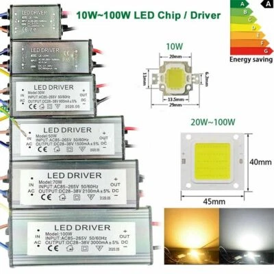 Led Driver Cob Chip 10w/20/50/70/100w Waterproof Transformer Power Supply Lights - Image 1 of 4