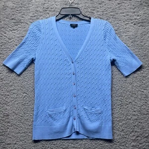 Talbots Sweater Womens Medium Sky Blue Button Cardigan Short Sleeve Cable Knit - Picture 1 of 7