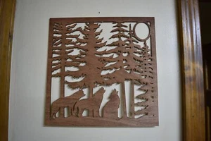 Wood Laser Cut 3 Wolves Howling Nature Decor Sign - Rustic Wall Art Wolf - Picture 1 of 6