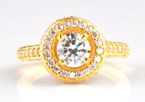 Solid 14KT Yellow Gold With D-Color Round Cut 4.00Ct Solitaire With Accents Ring