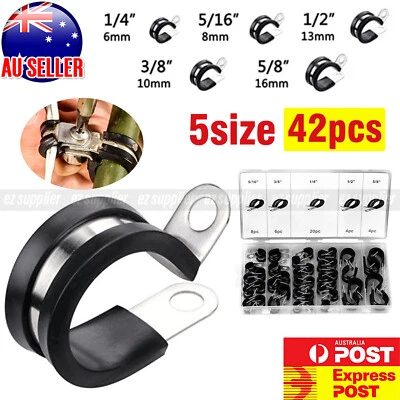 42pcs Rubber Lined P Clips Cable Hose Pipe Clamps Holder Air Clip Clamp HOT - image 1 of 4
