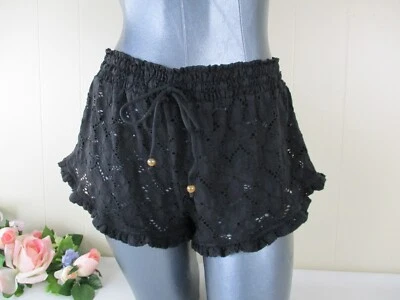 Pantalones Cortos De Colección Victoria's Secret Talla L Negro Encaje Nylon Volantes Dobladillo Salón Foto 1 de 4
