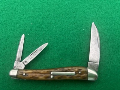 CATTERAUGUS 3 BLADE RARE WARNCLIFFE WORM GROOVE BONE WHITTLER KNIFE - Image 1 of 4