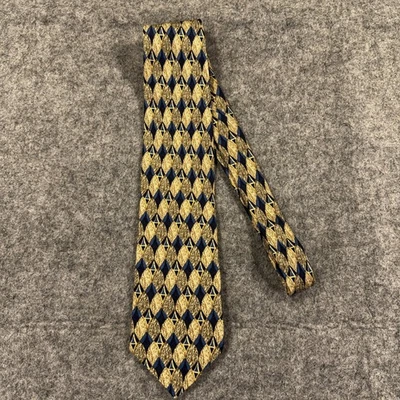 Ermenegildo Zegna Tie Mens Blue Gold Geometric Diamond Pattern 100% Silk Italy - Image 1 of 4