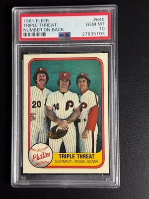 Fleer Baseball 1981 #645 Schmidt Rose triple amenaza número en la parte posterior PSA 10 gemas Foto 1 de 2