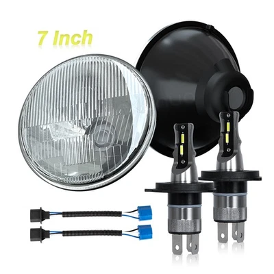 Pair 7" inch Round LED Headlights High/Low Beam for Jeep CJ3 1960-1964 1965 1966 - Image 1 of 4