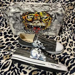 Slip on senza lacci vintage Ed Hardy Y2K teschio nero LR Serrano taglia 13 uomo - Foto 1 di 17