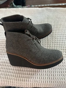 Wool Ankle Booties Womens Sz 11 Wedge Gray Tassel Lace Up DR SCHOLLS Aurora - Picture 1 of 7