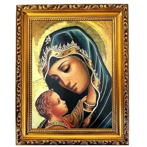 Madonna and Child - In Wooden Gold Frame - Icon is Gold Foil 9 1/2"x 7 1/2" - Picture 1 of 2