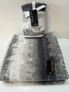Max Studio 2 Bath 2 Hand Towel Set Shades Of Gray Ombre Abstract NWT - Picture 1 of 7
