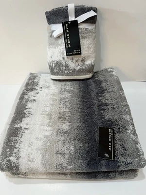 Max Studio 2 Bath 2 Hand Towel Set Shades Of Gray Ombre Abstract NWT - Image 1 of 4