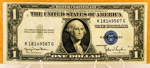 1935 D SILVER CERTIFICATE ONE DOLLAR bill/note BLUE SEAL misaligned 90 yrs old - Picture 1 of 8