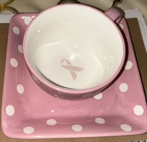 Pampered Chef Pink & White Polka Dot Oversized Mug & Plate Set Pink Ribbon ๐ - Picture 1 of 7