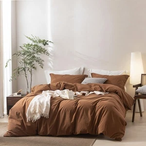 Linen Feel Duvet Cover Queen Size 100% Washed Cotton Comforter Cover Size 90x... - Picture 1 of 7