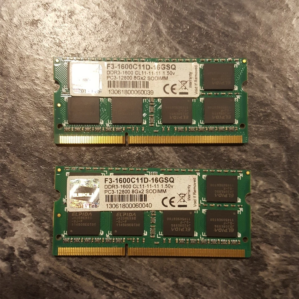 G.Skill 16GB Kit DDR3 PC3-12800 1600 MHz (2x 8GB) 1.5V SO-DIMM Laptop Memory RAM - Image 1 of 1