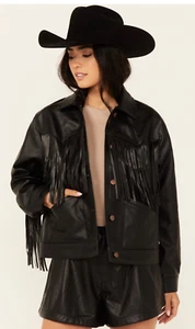 Wrangler Women's Wild Oversized Faux Leather Fringe Jacket - 112343503 - Picture 1 of 4